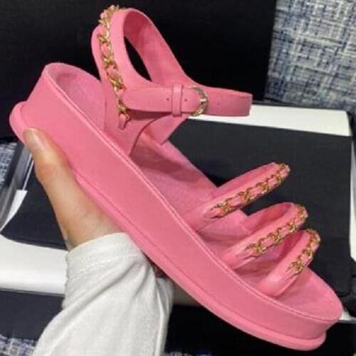 Chain Double Buckle Women Sandals Zapatos Mujer Elegant Ladies Shoes Summer Gladiator Sandals Women Shoes Summer Shoes Fashion