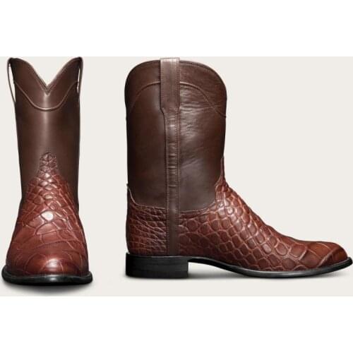 West Cowboy Men Boots Ankle Retro Mens Boots Crocodile Pattern Men Footwears Large Size EUR 38-48 Pointed Toe Male Shoes