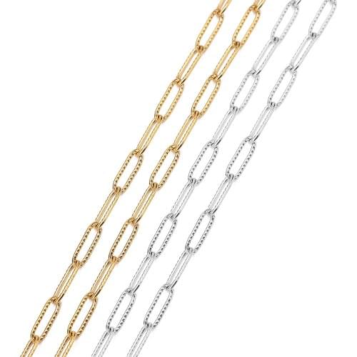 1 Meter 316L Stainless Steel 1.0x12x4mm Flat Oval Gold Steel Tone Bulk Texture Chunky Chain for DIY Necklace Jewelry Accessories