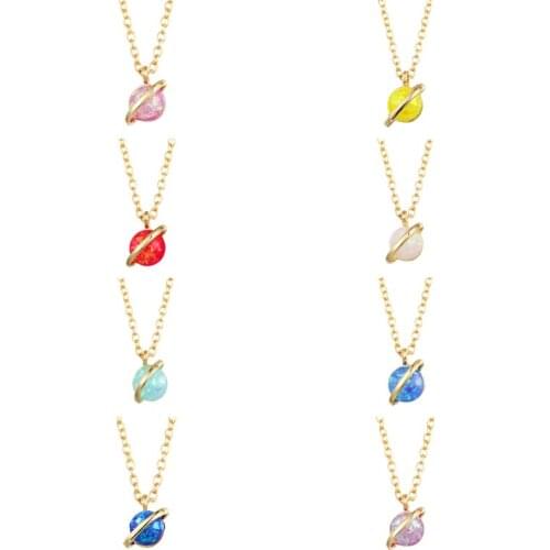 LIYAN Handmade Glass Ball Yellow Silver Plated Opal Necklace For Women Universe Retro Galaxy Glass Ball Necklace Gem Jewelry
