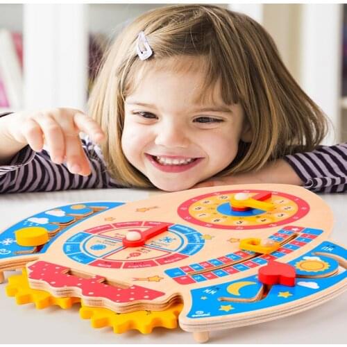 Montessori Wooden Toys Hour Minute Second Children Cognition Colorful Rockets Clocks Toys for Kids Early Preschool Teaching Aids