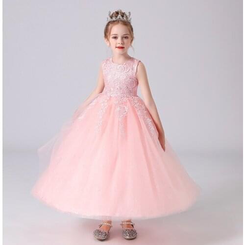Kids Dresses For Girls Frock Flower Beading Gown Birthday Wedding Party Princess Evening Summer Childrens Long Dress 8991