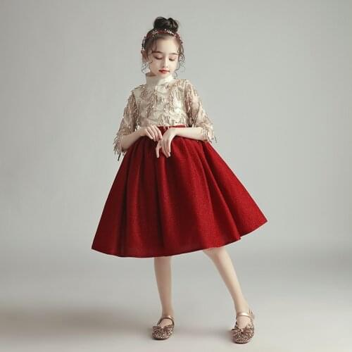 Sequin Red Children Weddings Events Evening Party Flower Girl Dresses Noble Kid Birthday Communion Gown Formal Children Clothing