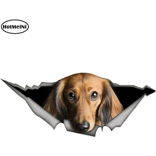 HotMeiNi 13cm x 5.4cm Red Long-haired Dachshund Car Sticker Torn Metal Decal Reflective Stickers Pet Dog Decals 3D Car Styling