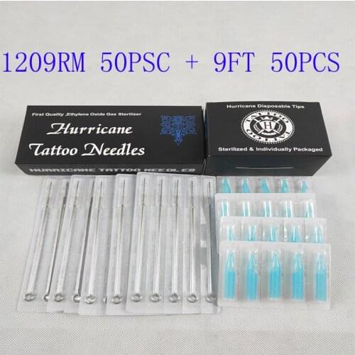 Tattoo Needles Tip (9RM+9FT) Tattoo Needles and Tubes Mixed 50PCS Sterile Tattoo Needles+ 50PCS Disposable Tattoo Tips