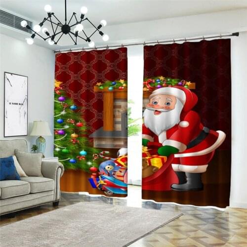 Customized Modern Curtains Santa Claus gives gifts Curtains For Living Room Blackout Polyester Cotton Curtains Drapes