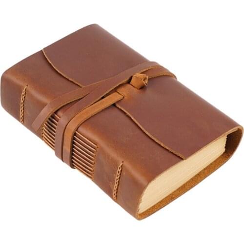 Handmade Leather Notebook Brown Thick Travel Diary Blank Kraft Paper Tie Rope Sketchbook Back to School Gift