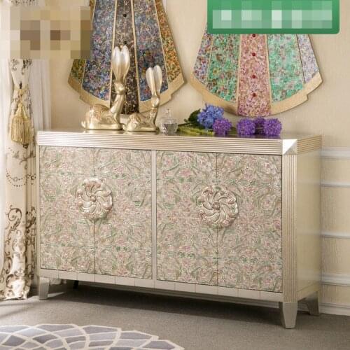 Creative Floral Pattern Four-door Shoe Cabinet Neo-classical Style Large-capacity Hall Cabinet Side Cabinet Storage Cabinet