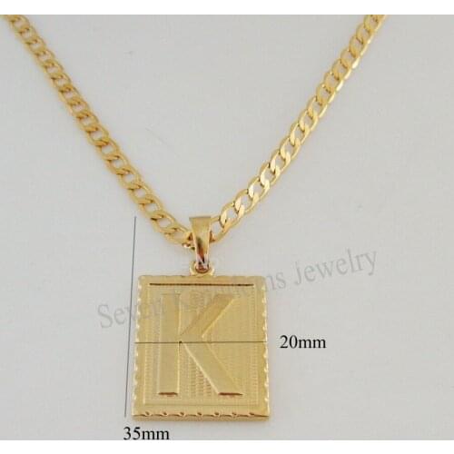 /Min order 10$ can mix design/ - YELLOW - GOLD OVERLAY FILLED BRASS 24" CUBAN NECKLACE&LETTER K INITIAL PENDANT