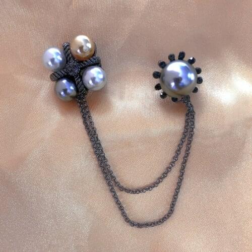 Muylinda Fashion Pearls Link Chain Buckle Brooch Pin Womens Clothing Accessories Clothes Match Pearls Chain Brooches
