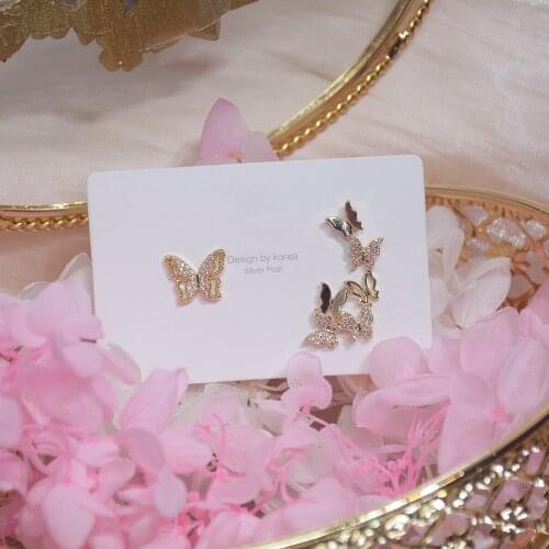 14K Real Gold Plated Fashion Jewelery Crystal Butterfly Exquisite Asymmetric Earrings for Woman Holiday Party Elegant Earring