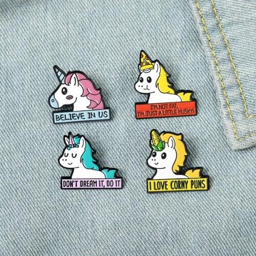 Cartoon Colorful Animal Brooches for Kids Friends Funny Letter Quote Enamel Pin Backpacks Clothes Badge Jewelry Gifts Wholesale