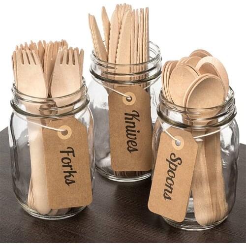 New Disposable Eco-Friendly 16cm Wooden Cutlery Forks Spoons Dessert Utensils Party Birthday Home Cheap Tableware