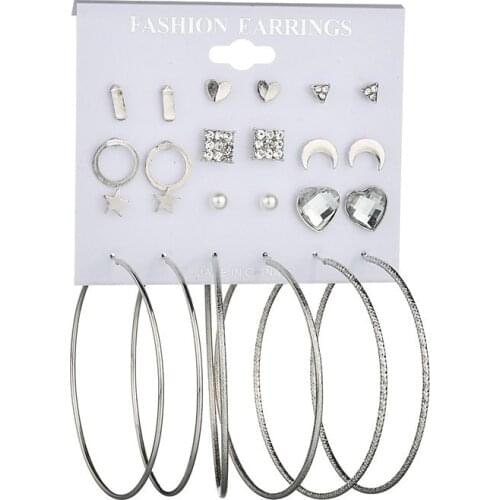 New Korean Earrings star moon love big circle individual Earrings Set 12 pairs