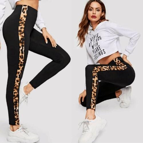 New Style Ladies Womens Yoga Pants Black Leopard Patchwork Fitness High Waist Yoga Gym Sports Long Skinny Pants Fashion Hot