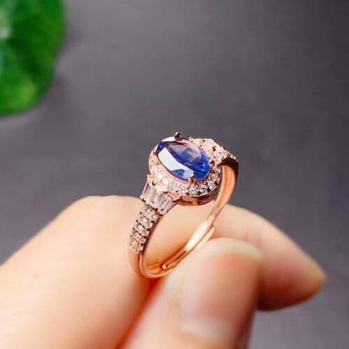 Charming blue natural sapphire ring for women jewelry real 925 silver gold plated oval natural gem girl boy birthday gift