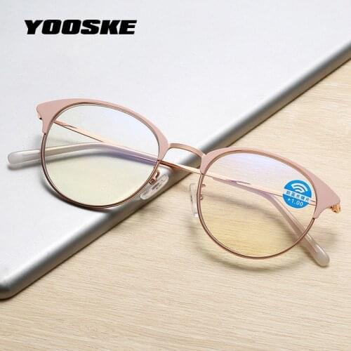 YOOSKE Fashion Anti Blue Light Goggles Reading Glasses Women Optical Anti Fatigue Metal Frame Clear Reading Eyeglasses +1.0 +4.0