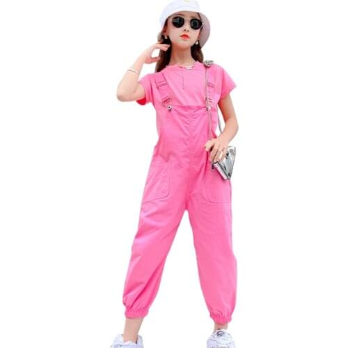 Teen Girls Clothing Solid Tshirt + Jumpsuit Costume For Girls Casual Style Costume For Girl Summer Tracksuits For Children