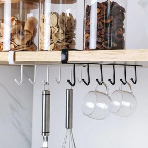 2021 New Hot Fashion 6 Hooks Metal Under Shelf Mug Cup Cupboard Kitchen Organiser Hanging Rack Holder