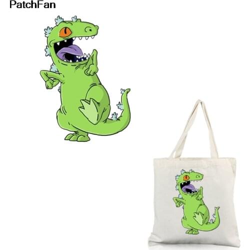 Patchfan Cartoon dinosaur Clothes Patches Heat press Transfers Stickers Iron-on Handmade Appliques for Jeans Coat T-shirts A2527