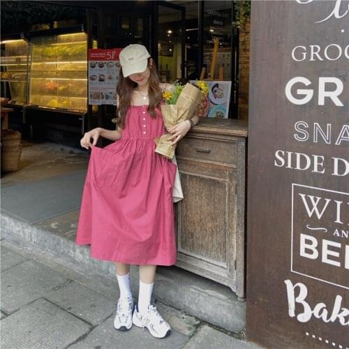 Womens Dresses Japanese Harajuku Vintage Ladies Ulzzang Loose Casual Sling Dress Female Korean Kawaii Cute Clothing For Women