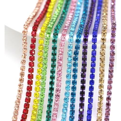 5Yard Multicolor Rhinestones Chain Crystal And Cup Chain Of Same Color DIY Clothes/Bags Sew On Rhinestones Trim Jewelry Making