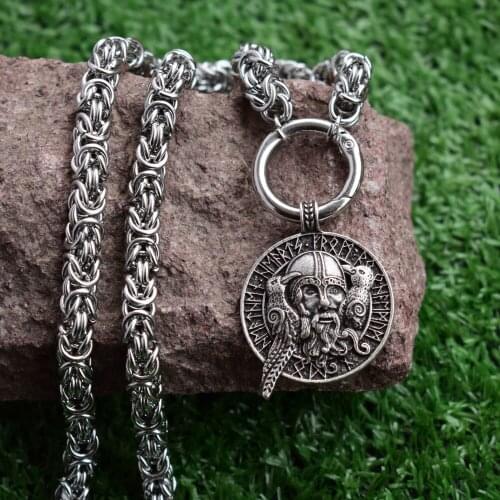 SanLan 1pcs ODIN WITH RAVENS necklace with 8mm wide stainless steel chain VIKING AMULET NORSE men gift
