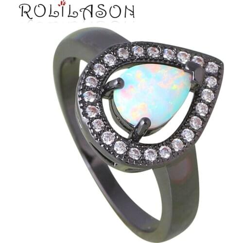 Silver tone Stamped White Fire Opal Rings for women Hot Sale Fashion Jewelry Unique Party Cocktail Ring OR790