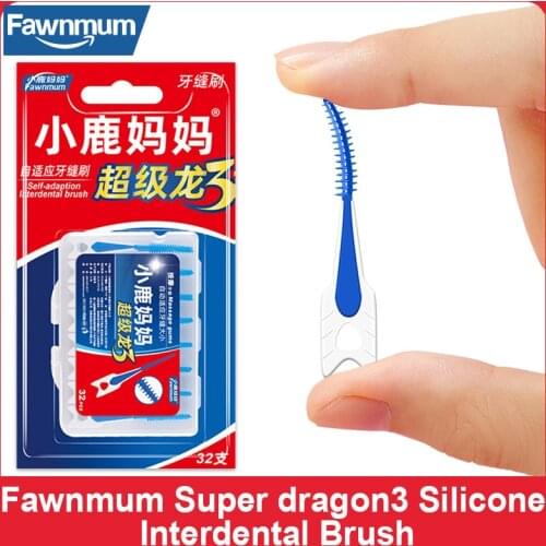 Fawnmum 32pcs Dental Silicone Interdental Brush Super Soft Toothpick Food Grade Toothbrush Adaptive Tooth Gap Oral Care Tool