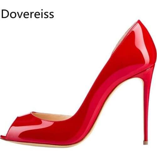 Dovereiss Fashion Womens Shoes summer new Elegant consice Slip on Peep toe Red Nude Pumps sexy Wedding shoes Office ladys 45