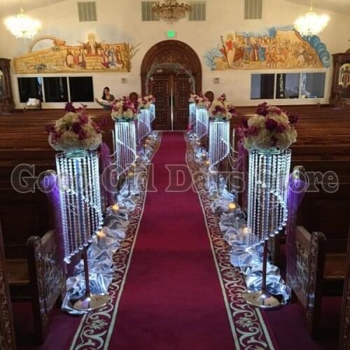 Rotated Wedding Crystal Pillar with beads strands Flower Stand Aisle Road Leads 10pcs/lot