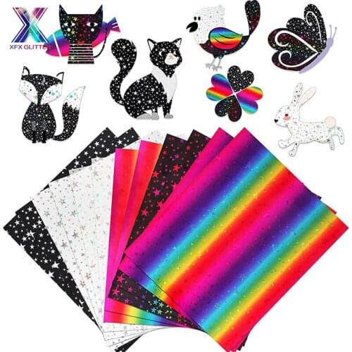 XFX HTV Free Shipping 1 Sheet 25x150cm Holographic Rainbow Star Heat Transfer Vinyl T-shirt Iron on Patterned HTV Cricut Vinyl