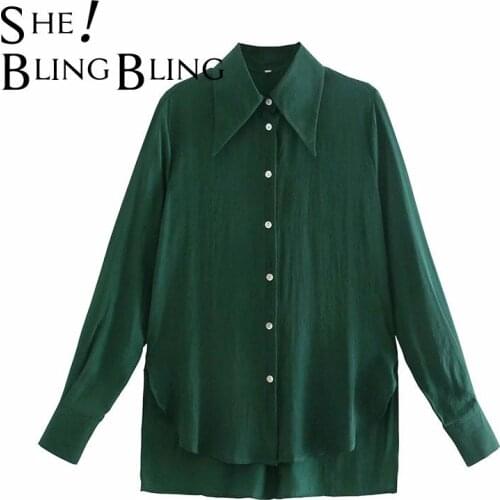 SheBlingBling Za Woman 2021 Traf Spring Aummer Fashion Women Casual French Retro Draping Blouse Female Tops Green Shirt Blouses