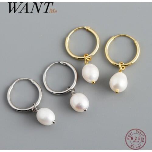 WANTME Real 925 Sterling Silver Natural Freshwater Baroque Pearl Hanging Stud Earrings for Women Gothic Charming Fashion Jewelry