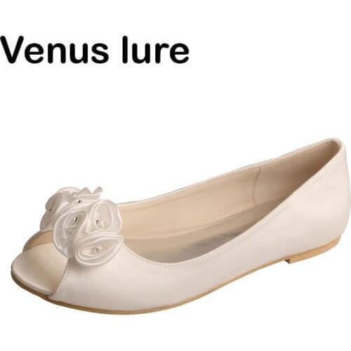 Venus lure Peep Toe Ballerina Shoes Women Bridal Ballet Shoes Off white