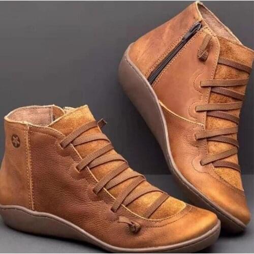 Women Winter Snow Boots PU Leather Ankle Spring Flat Shoes Woman Short Brown Botas with Fur 2020 for Women Lace Up Botas Mujer