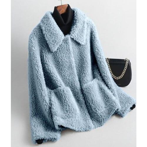 Women 2021 Autumn Winter Genuine Fur Sheepskin Coats Ladies Loose Casual Wool Outerwear Female Warm Sheep Shearing Jacket Y805