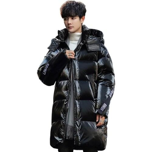 Winter Popular Brand down Jacket Mens Mid-length Handsome Hooded Jacket 80% White Duck down Loose Thick Warm Coat