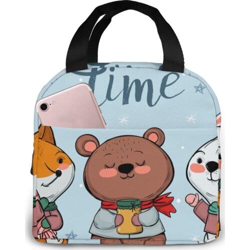 Winter Cute Animals Lunch Food Box Bag Insulated Thermal Food Picnic Lunch Bag for Women kids Men Cooler Tote Bag