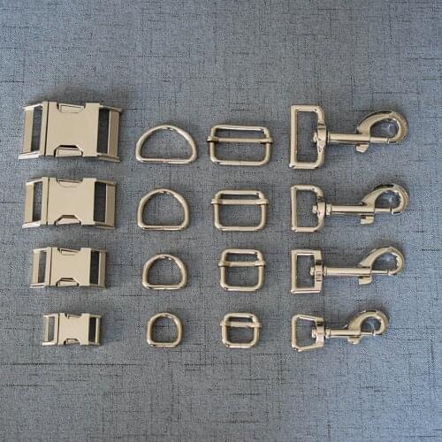 1 Set 15mm 20mm 25mm 32mm Strong Metal Carabiner Hardware Strap Adjuster Buckle D Ring Clip Hook For Pet Dog Collar Leads Clasp
