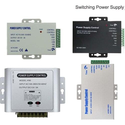 12VDC Access Control Power Supply Switch 3A/5A Time Delay Adjustable AC90V-260V Input NO/NC Output for 2 Electric Lock