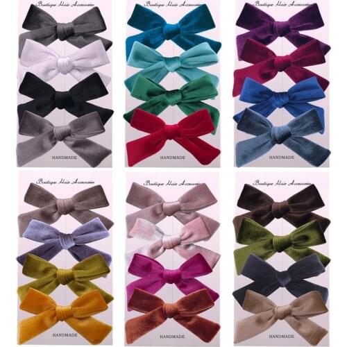4pcs/Lot Hair Accessories Kids Velvet Hair Bows For Girls Solid Knot Hair Clips Baby Mini Hairpins Handmade Barrettes Headwear