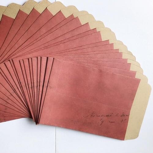 50Pcs Retro Maroon Envelopes Vintage Decorative Kraft Paper Creative Stamps Envelopes for Office Writing Cards Packing Decor