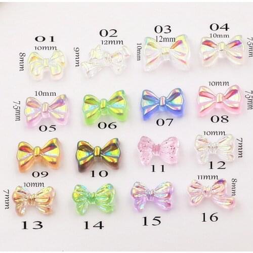 50pcs/Pack Japan Korea Nail Art Parts Charms Aurora Colorful Resin Butterfly Bow Knot 3D DIY Metal Accessories Sticker Tools