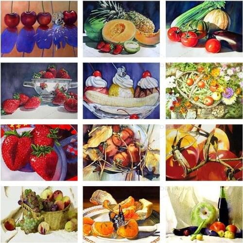 5D DIY Diamond Painting Fruit and Vegetable Cross Stitch Picture of Rhinestone Vegetable Mosaic Embroidery Kitchen Room Decor