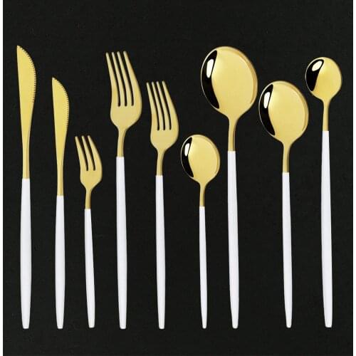 White Gold 9Pcs Cutlery Set Western Stainless Steel Dinnerware Tableware Home Gold Spoon Fork Knife Kit Silverware Set