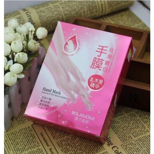 DHL freeshipping 1120pcs ROLANJONA Hand SKIN Care Hand Mask Shea Butter Essence Soft Whitening Hand Mask Whiten Chamfer