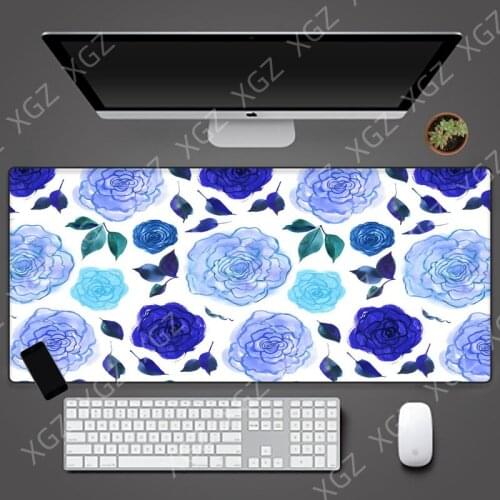 Yuzuoan XL Color Large Blue Gaming Mouse Pad Flower Mouse Gamer 900x400mm Rubber Keyboard Table Mat Laptop Mouse Pad Gift
