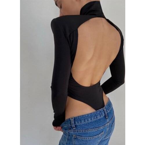 Sexy Party Elegant Autumn Winter Body Basic Turtleneck Bodysuits Autumn Winter Long Sleeve Backless Romper Body Top 2020 Newest