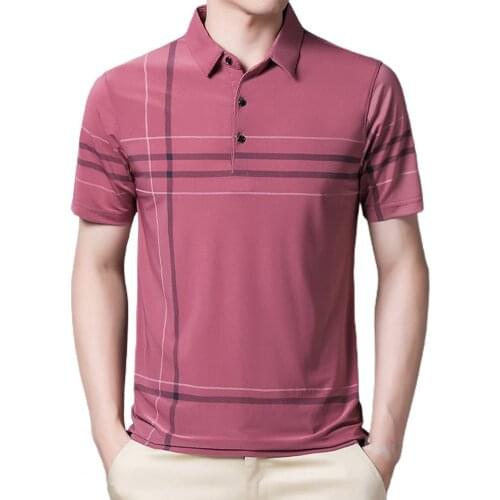 Summer Men T-Shirt Short Sleeves Fashion Turndown Collar Skin-friendly Lapel Plus Size T-Shirt Business Wedding Party